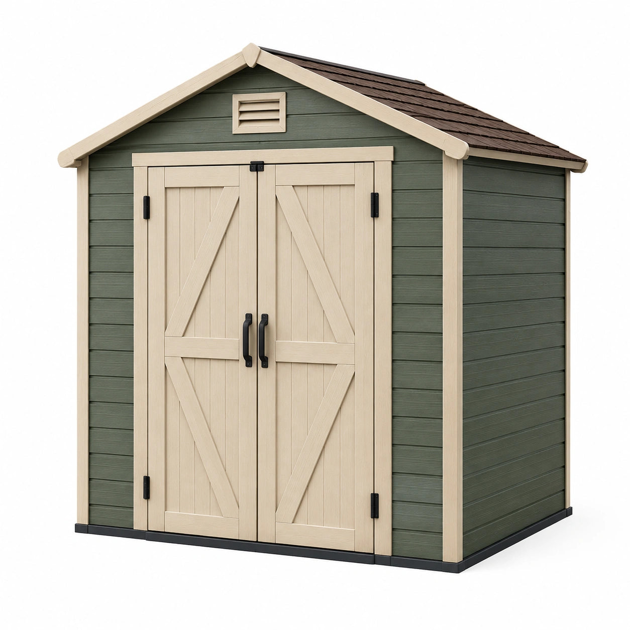 Abri de jardin en plastique vert et beige avec toit à deux pans 185x152x226 cm