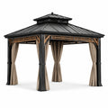 Pavillon en métal avec rideaux en polyester beige 3x3 m