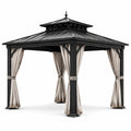 Pavillon en aluminium avec toit en acier et rideaux polyester 3x3m noir/beige