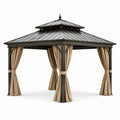 Pavillon de jardin en aluminium avec toit en acier et rideaux en polyester beige 3x3m