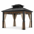 Pavillon en aluminium avec toit en acier et rideaux beiges