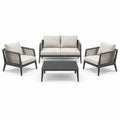 Ensemble de salon de jardin en aluminium et corde gris foncé avec coussins beiges