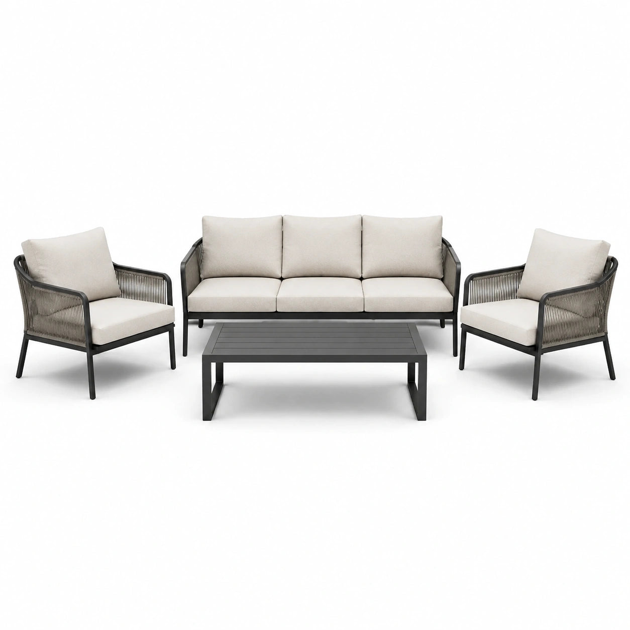 Ensemble de mobilier de jardin en aluminium avec coussins beiges