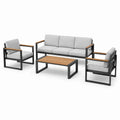 Ensemble de salon de jardin en aluminium et bois d'acacia avec canapés et fauteuils gris