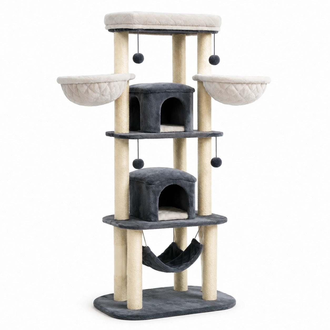 Arbre à chat en peluche et sisal beige et gris 140 cm