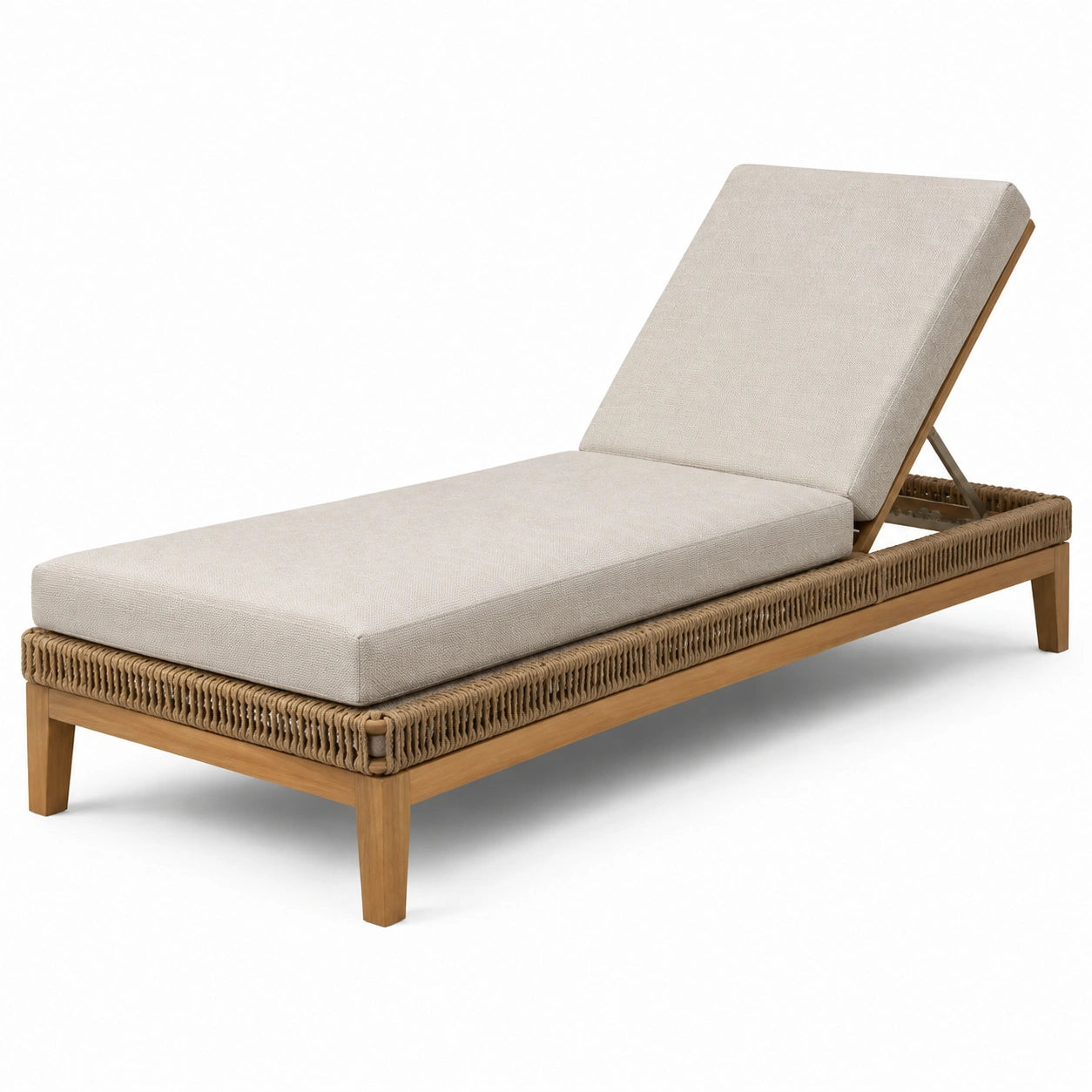 Chaise longue en bois et polyester beige réglable 200x75x35 cm
