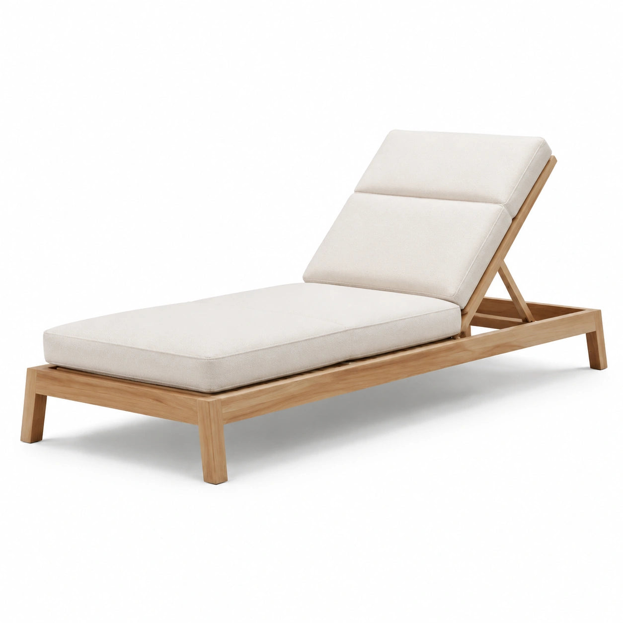 Chaise longue en bois de teck et tissu polyester crème
