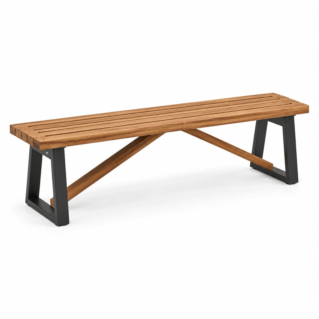 Banc en bois d'acacia et métal noir 180 cm
