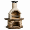 Barbecue en pierre avec acier inoxydable, beige et marron