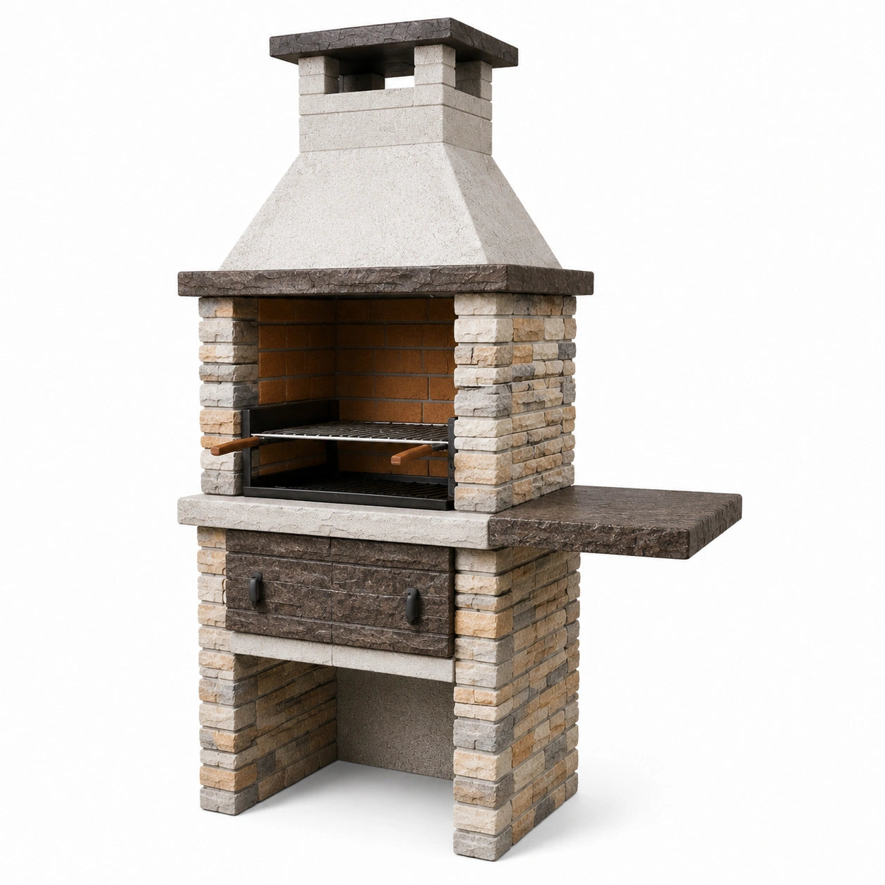 Barbecue extérieur en brique réfractaire et béton avec cheminée