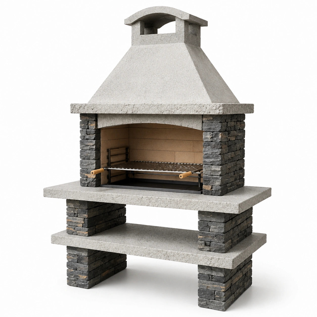 Barbecue en pierre naturelle et acier inoxydable gris