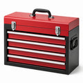 Boîte à outils en métal rouge et noir avec 4 tiroirs