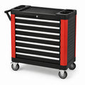 Chariot à outils métallique noir et rouge avec 7 tiroirs et roulettes
