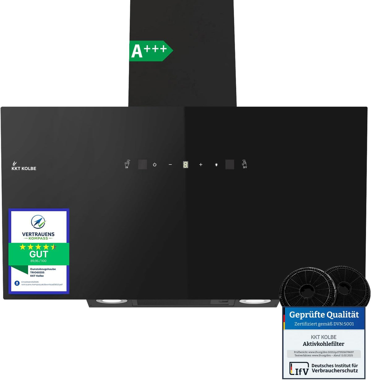 Hotte aspirante TRIO9025S, 90 cm, avec éclairage LED, verre, noir, KKT KOLBE