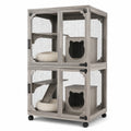 Enclos pour chat en bois de pin et grillage en acier gris