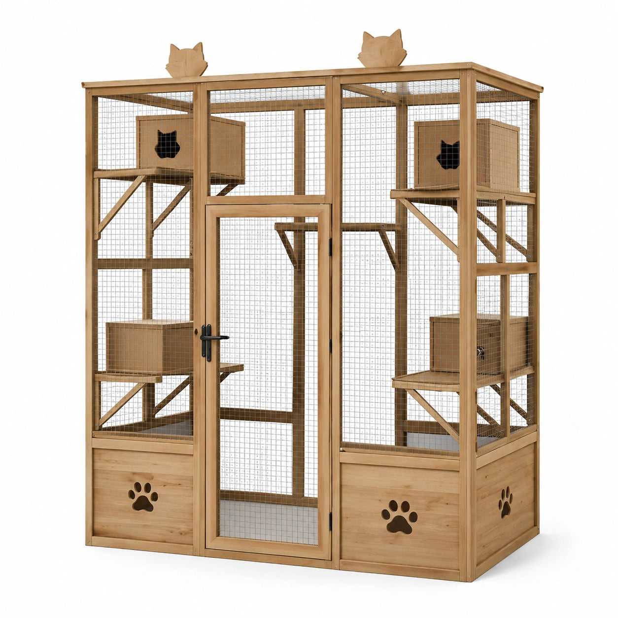 Enclos pour chat en bois et métal avec plateformes