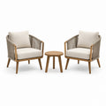 Ensemble de fauteuils en corde et table en bois beige et marron