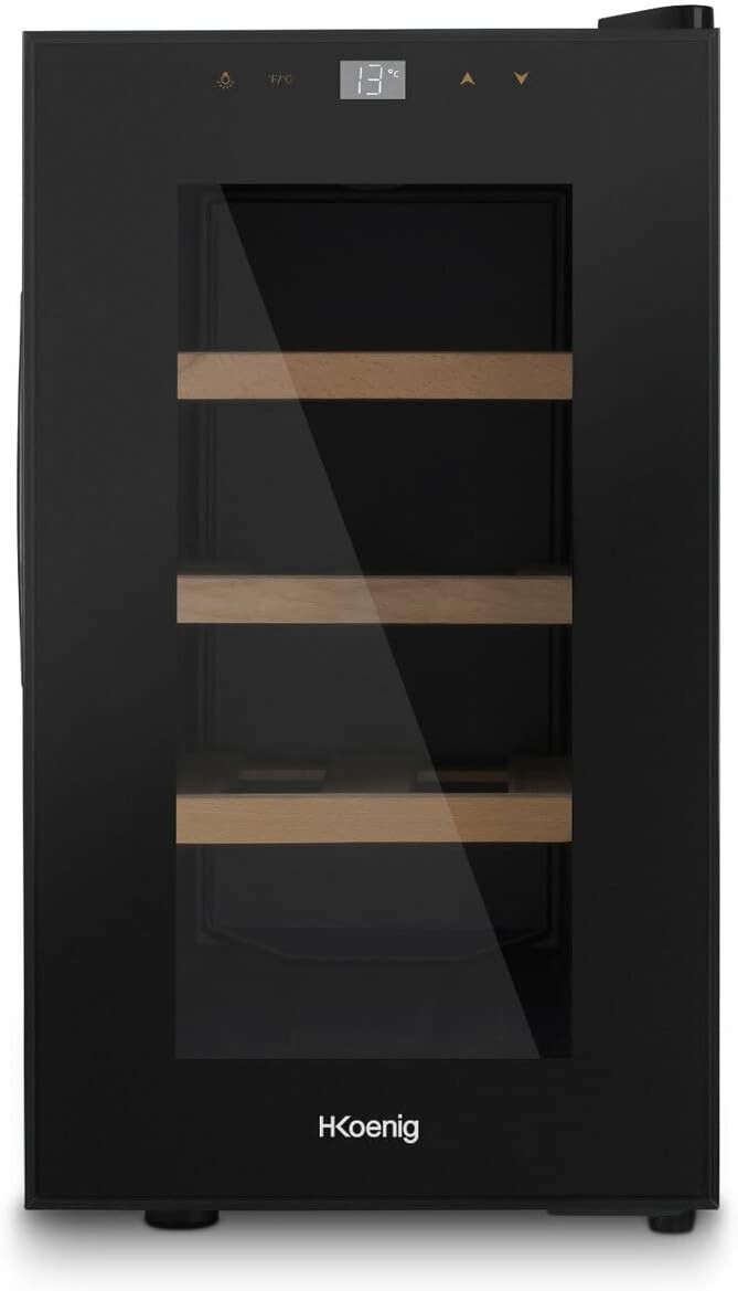 Cave à vin AGE8, 23 L, 11 °C, 18 °C, réglable, acier inoxydable, noir, 8 bouteilles, H.Koenig
