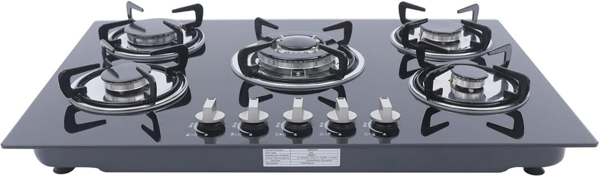 Cuisinière, 77 × 51 × 7 cm, acier inoxydable, à gaz, encastrable, gaz naturel, 5 brûleurs, GMSLuu