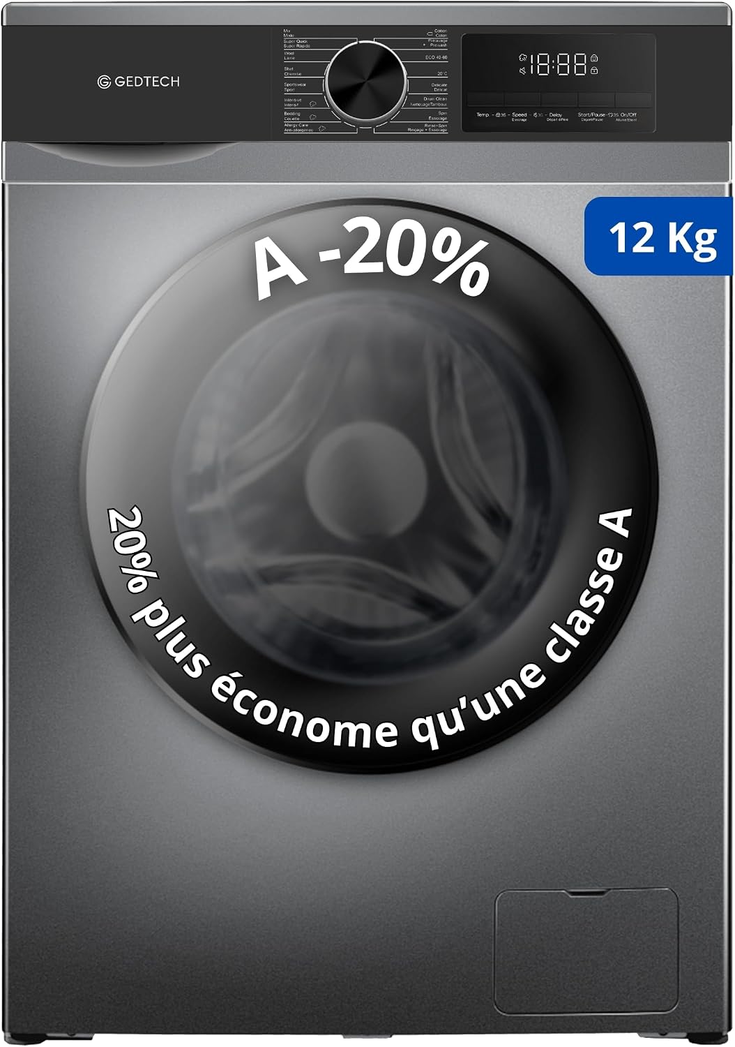 Lave-linge GLL121400DG, 12 kg, frontal, 16 programmes, GEDTECH