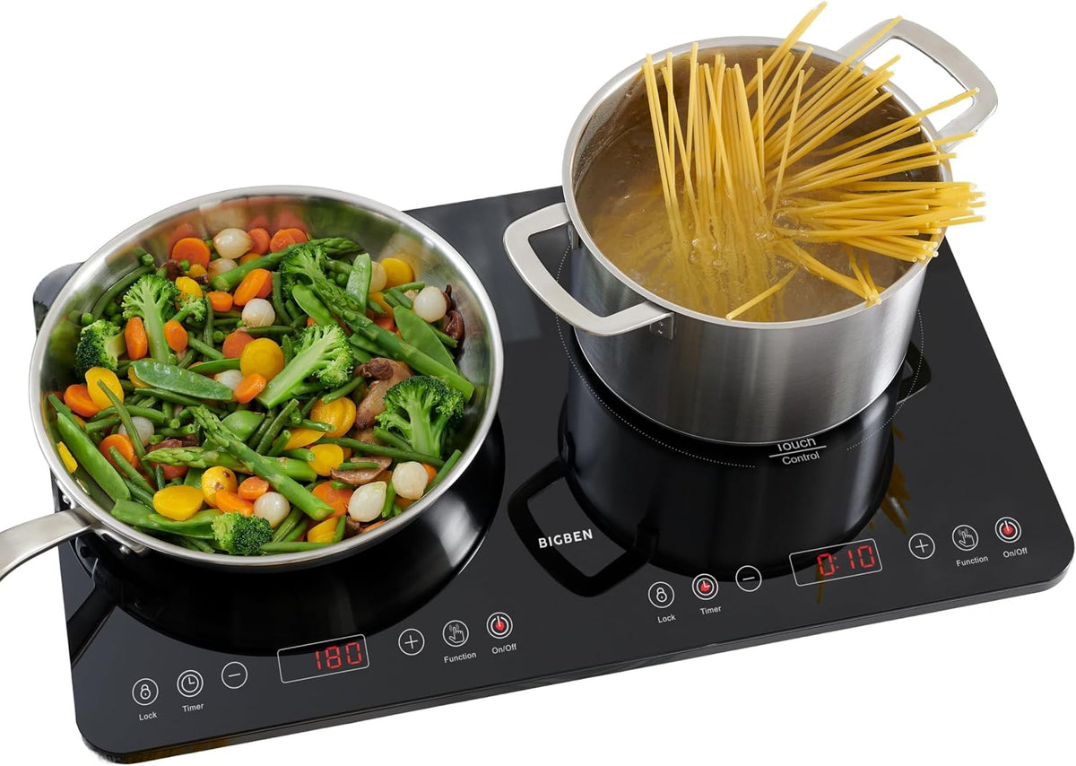 Table de cuisson CKDUO2BK, 2000 W, 60–240 °C, induction, portable, 2 feux, pour la cuisine, Bigben