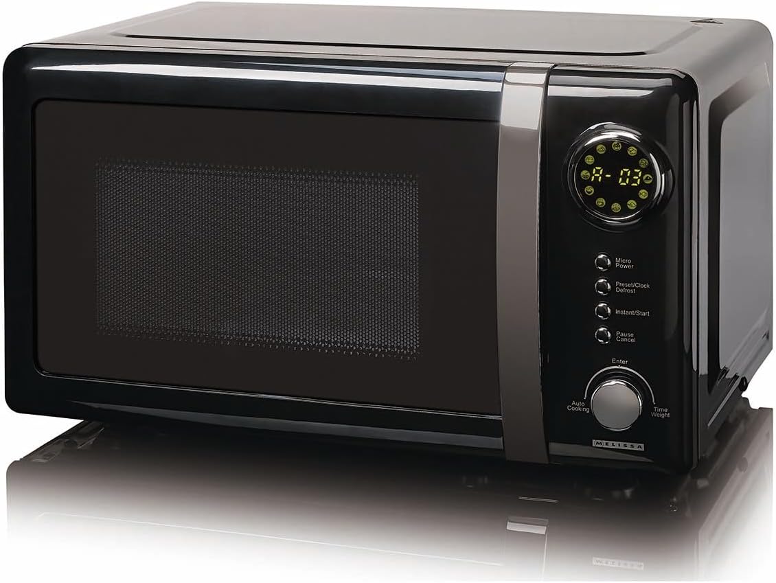 Four à micro-ondes, 25,6 × 45,1 × 32,7 cm, 700 W, 20 L, avec éclairage LED, verre, noir, 5 niveaux, melissa