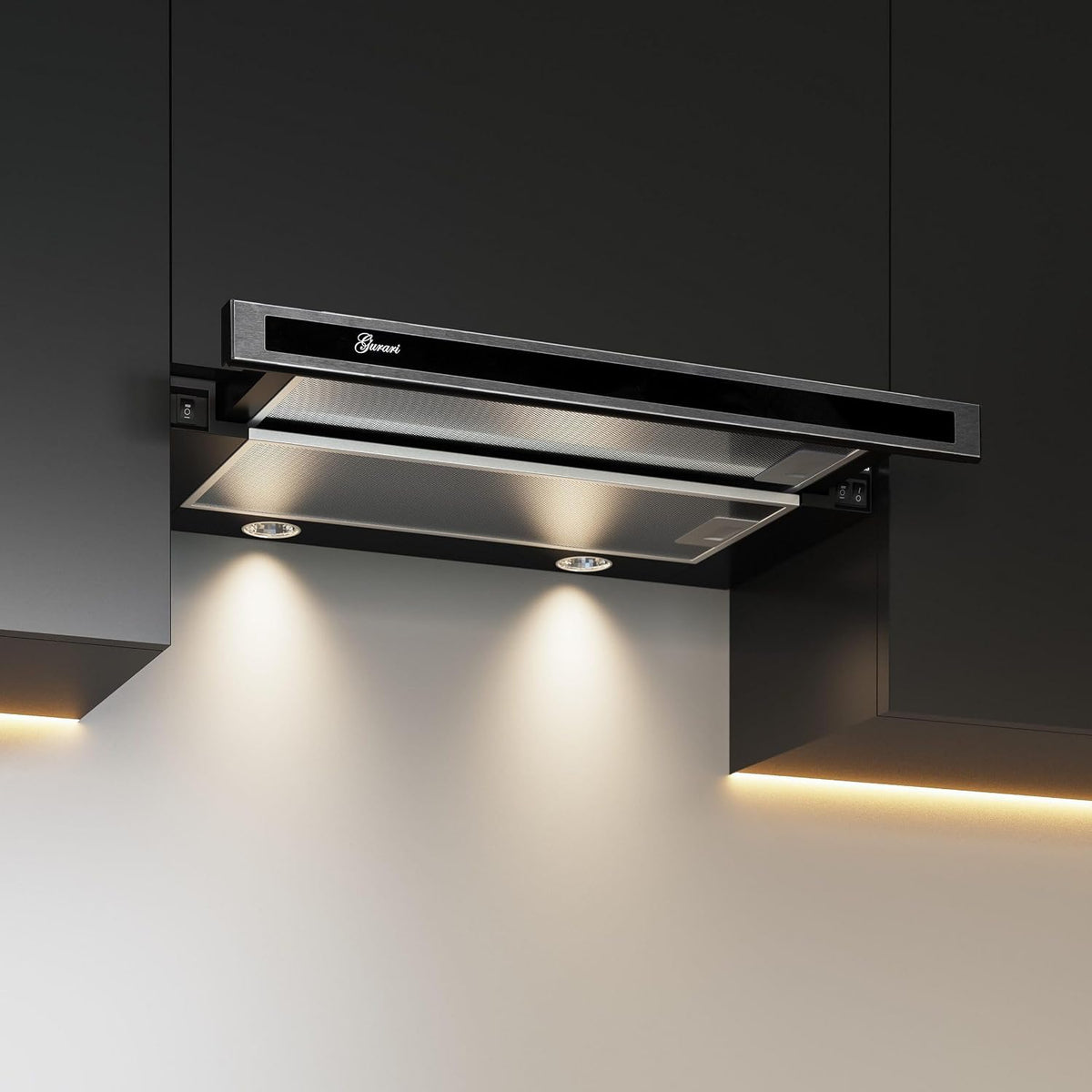 Hotte aspirante, 596 mm, 860 m³/h, avec éclairage LED, noir, Gurari