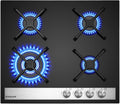 Cuisinière GH6604BG1FC, 60 cm, verre, noir, à gaz, encastrable, gaz naturel, 4 feux, GASLAND
