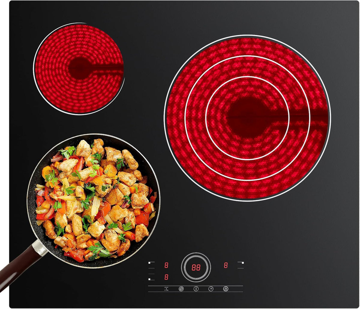 Table de cuisson, 59 cm, 5700 W, vitrocéramique, encastrable, 3 feux, CDV