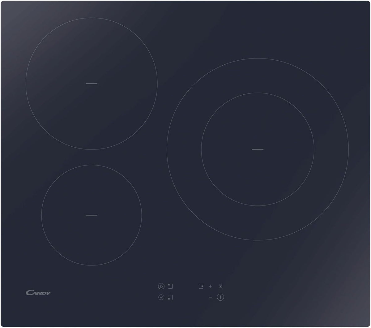 CANDY table de cuisson, 59 × 52 × 6,2 cm, 7200 W, réglable, verre, induction, 3 zones