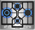 Cuisinière, 60 cm, acier inoxydable, à gaz, 4 brûleurs, kadorer