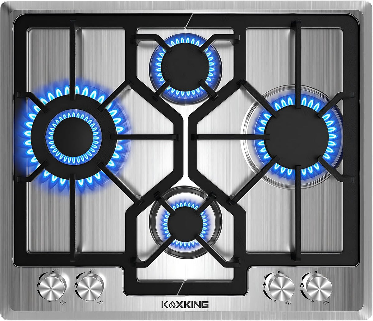 Cuisinière, 60 cm, acier inoxydable, à gaz, 4 brûleurs, kadorer