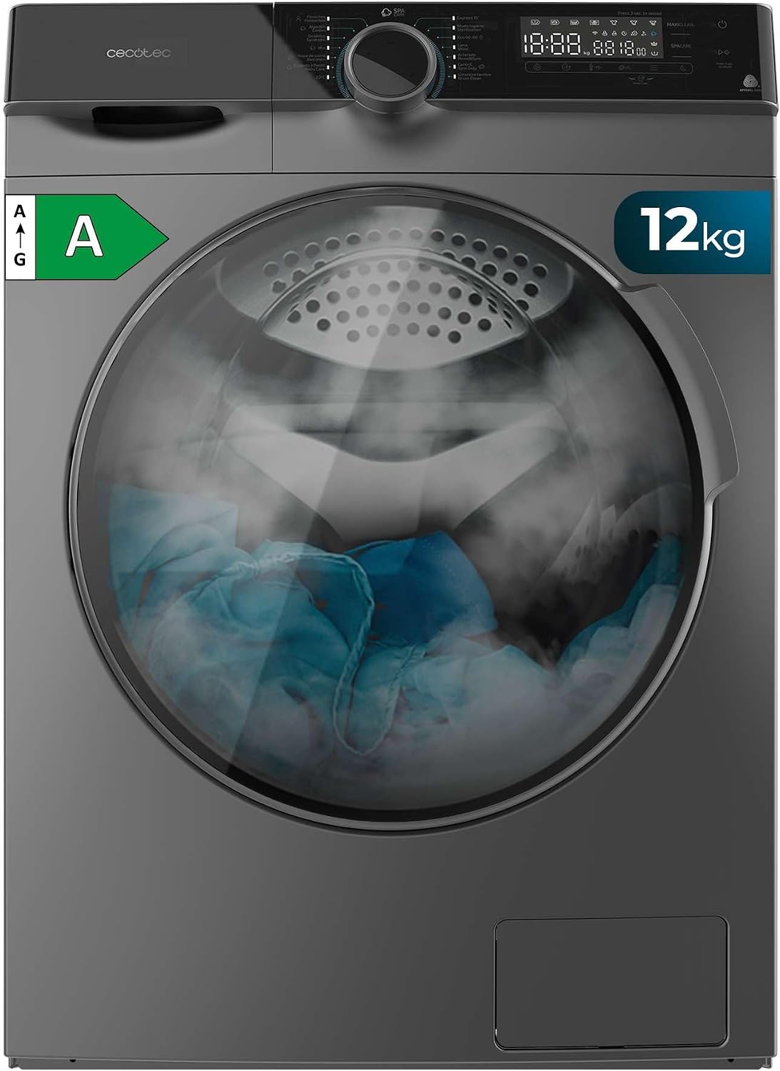 Cecotec lave-linge, 12 kg, 1400 tr/min, 2000 W, réglable, frontal, 14 programmes