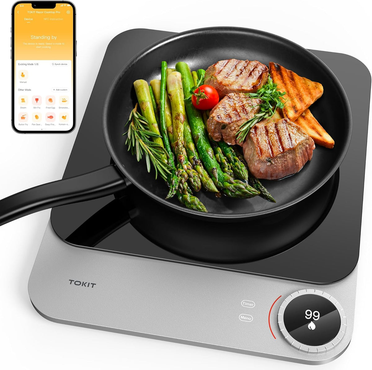 Table de cuisson, 20 mm, 2100 W, verre, induction, portable, 99 niveaux, TOKIT