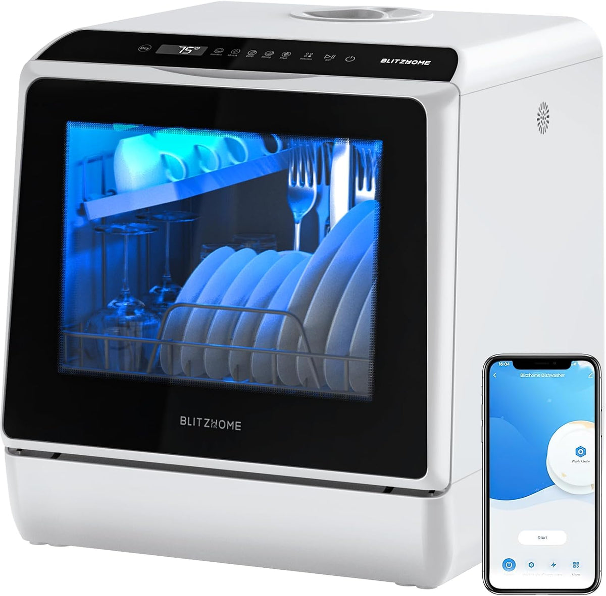 Lave-vaisselle, 5 L, commande intelligente, portable, 6 programmes, BLITZHOME