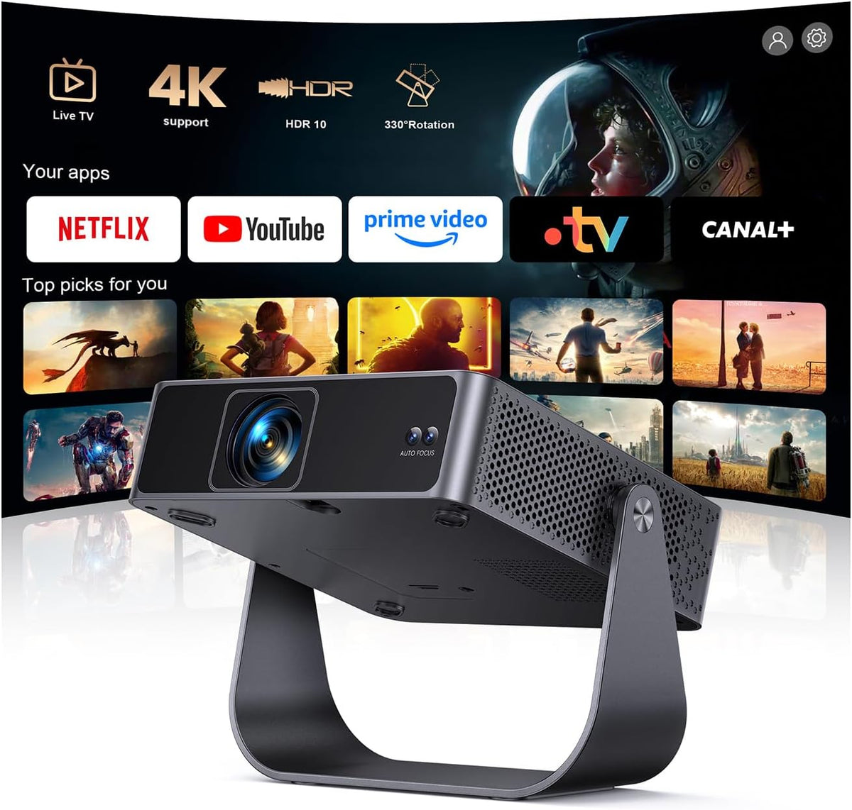 Vidéoprojecteur, avec Wi-Fi, 4K, portable, Bluetooth, PUTRIMS