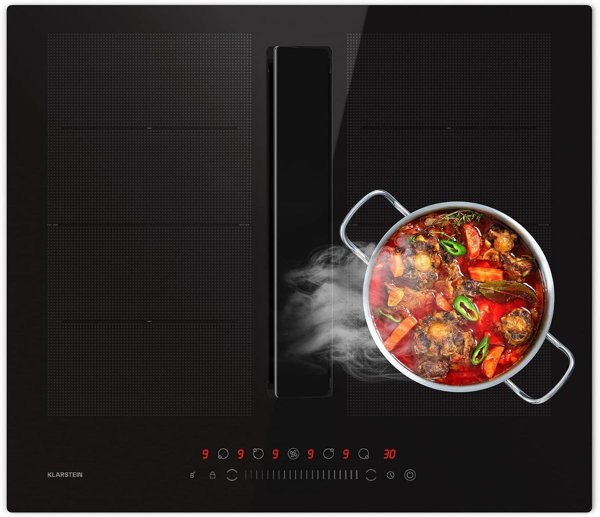 Klarstein table de cuisson, 60 cm, 600 m³/h, 8400 W, noir, induction