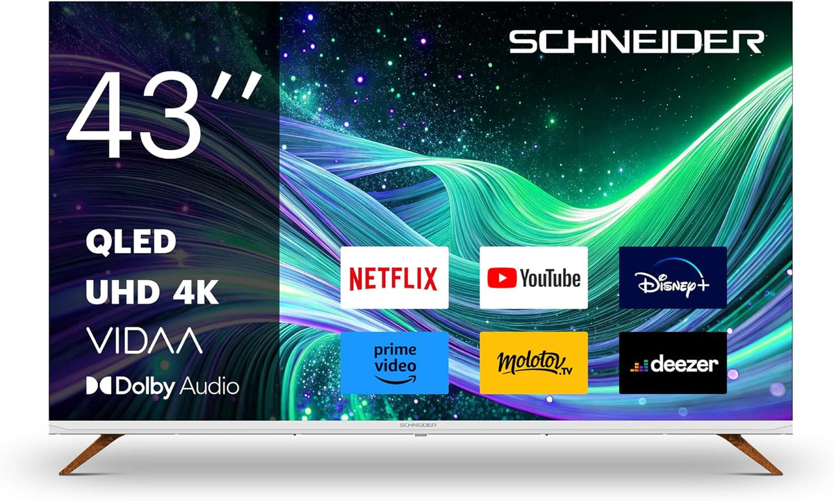 Téléviseur GMS43F1, 108 cm, 43 pouces, commande intelligente, QLED, 4K, Schneider