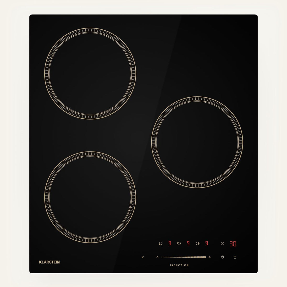 Klarstein table de cuisson, 45 cm, 6100 W, noir, induction, encastrable, vitrocéramique, compact, 3 zones