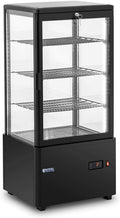 Vitrine réfrigérée RCCC-78-BT, 38,5 × 32,5 cm, 78 L, 2–10 °C, avec éclairage LED, noir, 4 niveaux, Royal Catering